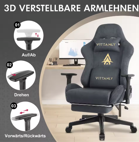 Ergonomische Gaming Bureaustoel met Pocket Spring Kussen, Verstelbare Armleuningen en Voetsteun