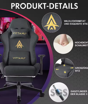 Ergonomische Gaming Bureaustoel met Pocket Spring Kussen, Verstelbare Armleuningen en Voetsteun