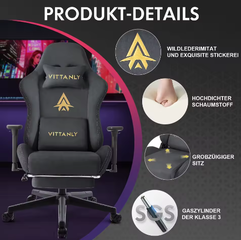Ergonomische Gaming Bureaustoel met Pocket Spring Kussen, Verstelbare Armleuningen en Voetsteun