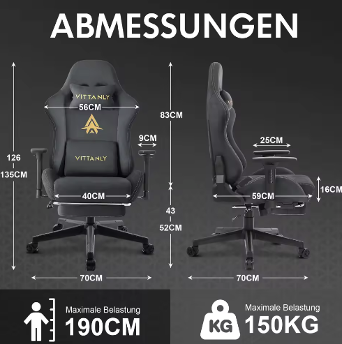 Ergonomische Gaming Bureaustoel met Pocket Spring Kussen, Verstelbare Armleuningen en Voetsteun
