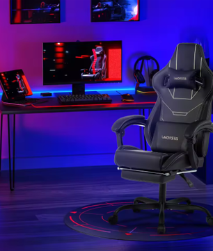 Ergonomische gaming bureaustoel met voetsteun en verstelbare hoogte