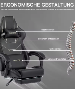 Ergonomische gaming bureaustoel met voetsteun en verstelbare hoogte