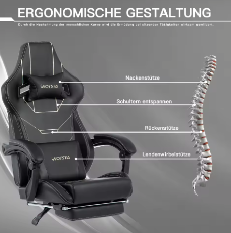 Ergonomische gaming bureaustoel met voetsteun en verstelbare hoogte