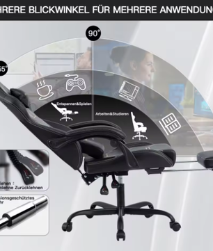 Ergonomische gaming bureaustoel met voetsteun en verstelbare hoogte