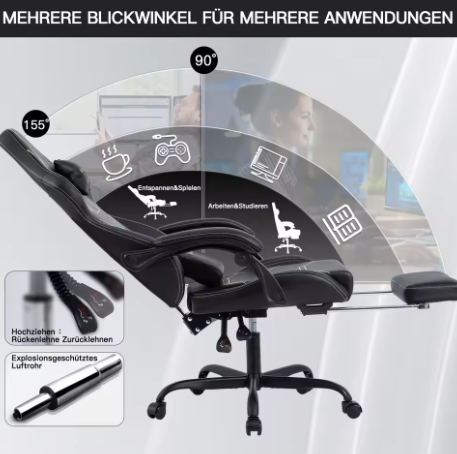 Ergonomische gaming bureaustoel met voetsteun en verstelbare hoogte