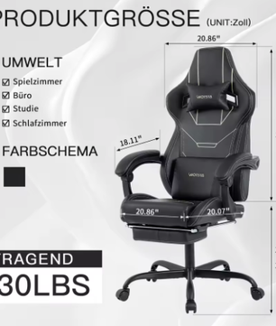 Ergonomische gaming bureaustoel met voetsteun en verstelbare hoogte