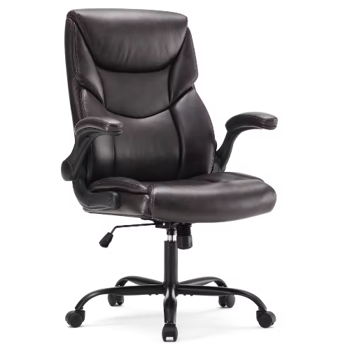 Ergonomische bureaustoel met opklapbare armleuningen – PU-leer, heavy duty en draaibaar