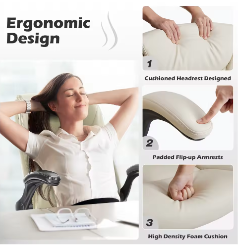 Ergonomische bureaustoel met opklapbare armleuningen – PU-leer, heavy duty en draaibaar