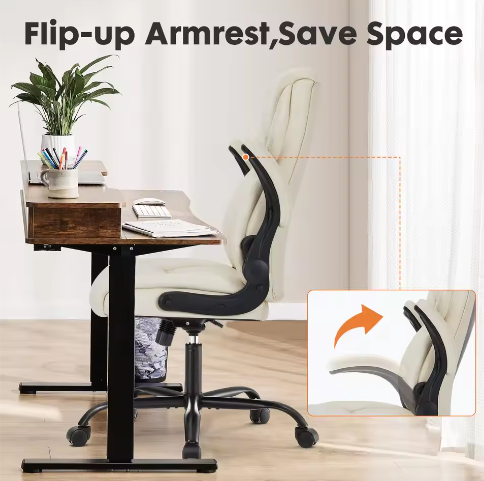 Ergonomische bureaustoel met opklapbare armleuningen – PU-leer, heavy duty en draaibaar
