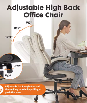 Ergonomische bureaustoel met opklapbare armleuningen – PU-leer, heavy duty en draaibaar