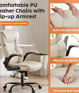 Ergonomische bureaustoel met opklapbare armleuningen – PU-leer, heavy duty en draaibaar