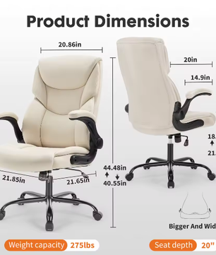 Ergonomische bureaustoel met opklapbare armleuningen – PU-leer, heavy duty en draaibaar