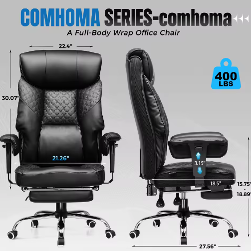 Ergonomische Gaming Bureaustoel voor Zware Personen met Voetsteun