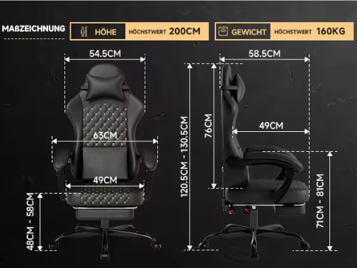 Ergonomische Leren Gamingstoel met Massage en Voetsteun tot 150 kg