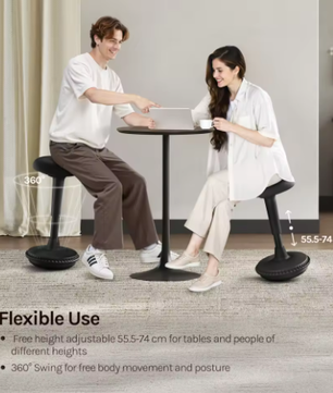 Ergonomische Schommelkruk met Verstelbare Hoogte – 360° Draaibare Bureaukruk voor Thuis en Kantoor