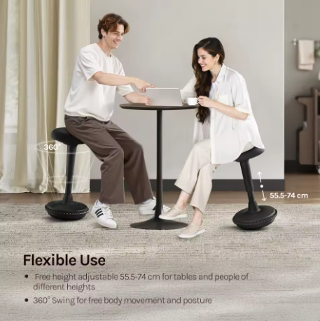 Ergonomische Schommelkruk met Verstelbare Hoogte – 360° Draaibare Bureaukruk voor Thuis en Kantoor