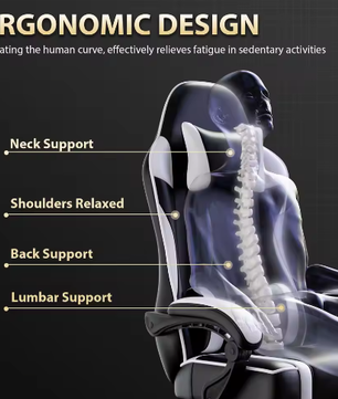 Ergonomische Gamingstoel met Voetsteun – Hoge Rugleuning, Hoofd- en Lumbaalsteun, PU-Lederen Bureaustoel
