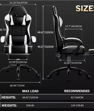 Ergonomische Gamingstoel met Voetsteun – Hoge Rugleuning, Hoofd- en Lumbaalsteun, PU-Lederen Bureaustoel