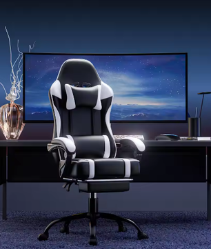 Ergonomische Gamingstoel met Voetsteun – Hoge Rugleuning, Hoofd- en Lumbaalsteun, PU-Lederen Bureaustoel