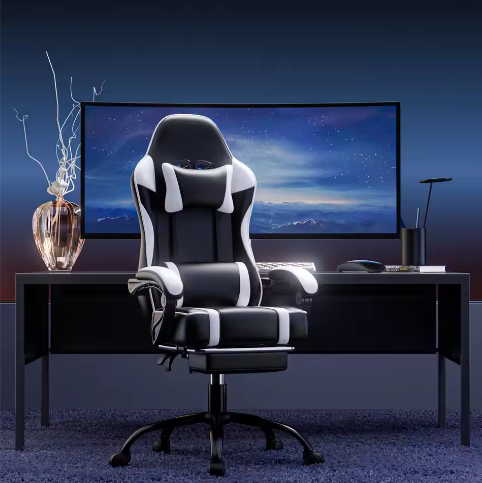 Ergonomische Gamingstoel met Voetsteun – Hoge Rugleuning, Hoofd- en Lumbaalsteun, PU-Lederen Bureaustoel