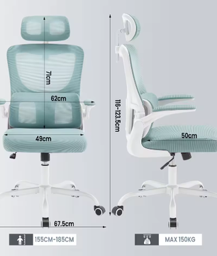 Ergonomische Gaming- en Bureaustoel – Verstelbare Hoogte, Hoofd- en Lumbaalsteun, Draaibaar