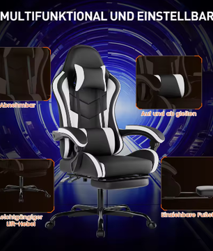 Ergonomische Gamingstoel met Voetsteun – Bureaustoel Met Lendenkussen en Hoofdsteun