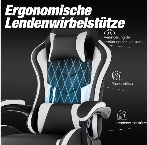 Ergonomische Gamingstoel met Voetsteun – Bureaustoel Met Lendenkussen en Hoofdsteun