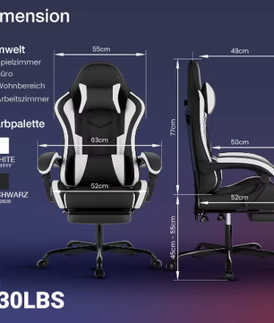 Ergonomische Gamingstoel met Voetsteun – Bureaustoel Met Lendenkussen en Hoofdsteun