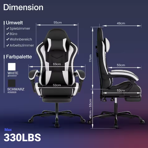 Ergonomische Gamingstoel met Voetsteun – Bureaustoel Met Lendenkussen en Hoofdsteun