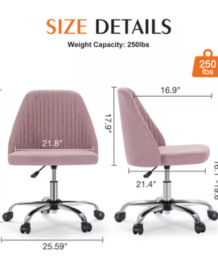 Armloze Verstelbare Bureaustoel met Rugleuning en Wielen – Moderne Draaistoel van Stof voor Thuis en Kantoor