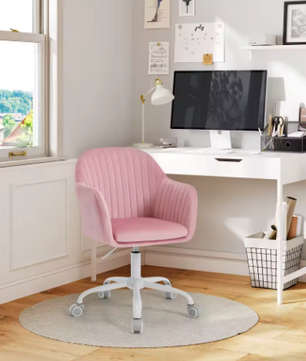 Fluwelen Bureaustoel met Rugleuning – Ergonomische Draaistoel in Hoogte Verstelbaar, Make-up en Kantoorstoel met Wielen