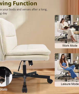 Armloze bureaustoel voor thuiskantoor – ergonomische stoffen kaptafelstoel met gekruiste poten, in hoogte verstelbaar