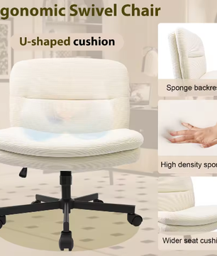 Armloze bureaustoel voor thuiskantoor – ergonomische stoffen kaptafelstoel met gekruiste poten, in hoogte verstelbaar