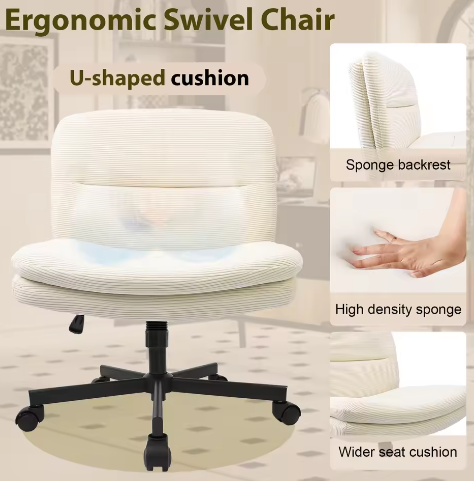 Armloze bureaustoel voor thuiskantoor – ergonomische stoffen kaptafelstoel met gekruiste poten, in hoogte verstelbaar