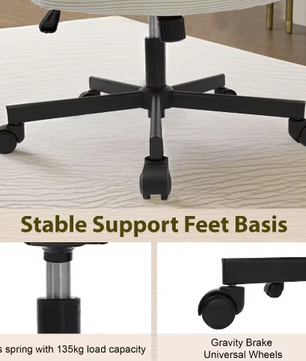 Armloze bureaustoel voor thuiskantoor – ergonomische stoffen kaptafelstoel met gekruiste poten, in hoogte verstelbaar