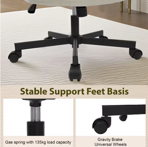 Armloze bureaustoel voor thuiskantoor – ergonomische stoffen kaptafelstoel met gekruiste poten, in hoogte verstelbaar