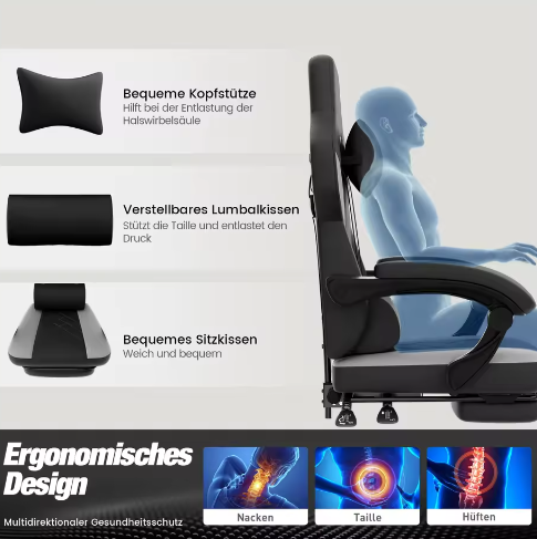 Ergonomische Gamingstoel – Verstelbare Bureaustoel met Hoofdsteun en Hoogteverstelling