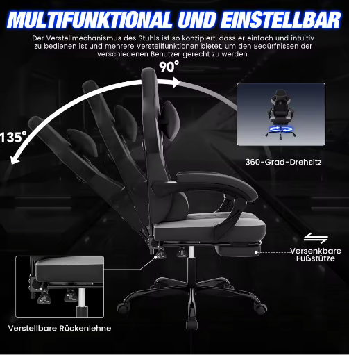 Ergonomische Gamingstoel – Verstelbare Bureaustoel met Hoofdsteun en Hoogteverstelling