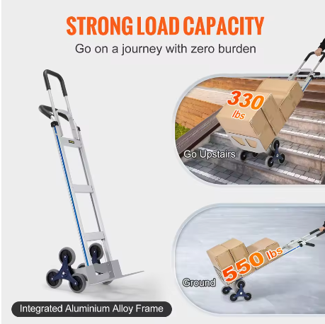 Trapklimwagen met Driehoekswielen – Opvouwbare Heavy Duty Transporttrolley met Dubbele Handgrepen
