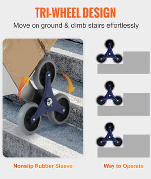 Trapklimwagen met Driehoekswielen – Opvouwbare Heavy Duty Transporttrolley met Dubbele Handgrepen