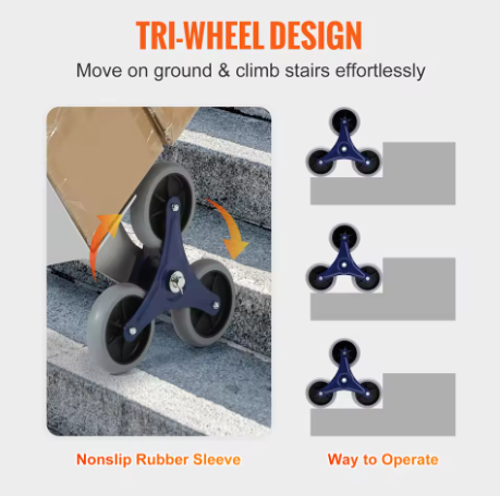 Trapklimwagen met Driehoekswielen – Opvouwbare Heavy Duty Transporttrolley met Dubbele Handgrepen