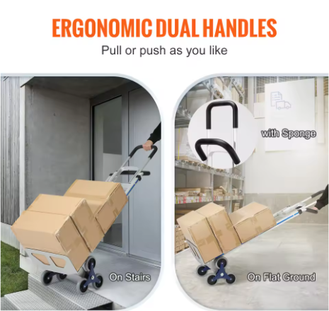 Trapklimwagen met Driehoekswielen – Opvouwbare Heavy Duty Transporttrolley met Dubbele Handgrepen