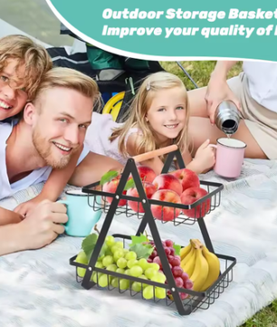 2-Laags Metalen Fruitmand – Afneembare Fruitschaal en Groenterek voor Keuken en Aanrecht