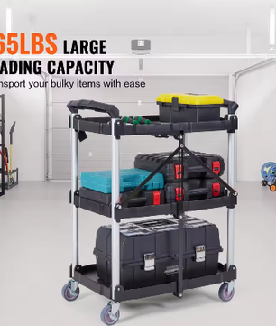 Opvouwbare Gereedschapswagen met Wielen – 3-Laags Rollende Opbergwagen