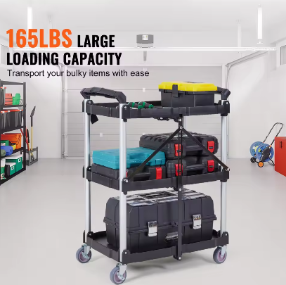 Opvouwbare Gereedschapswagen met Wielen – 3-Laags Rollende Opbergwagen