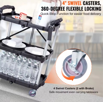 Opvouwbare Gereedschapswagen met Wielen – 3-Laags Rollende Opbergwagen