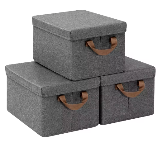 Opvouwbare Stoffen Opbergdozen met Deksel en Handvatten – Set van 3 of 5 Stuks
