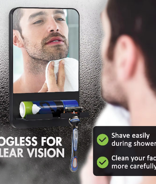 Fogvrije Douche Spiegel met Zuignap en Scheermeshouder – Wandspiegel voor Scheren