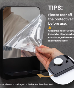 Fogvrije Douche Spiegel met Zuignap en Scheermeshouder – Wandspiegel voor Scheren