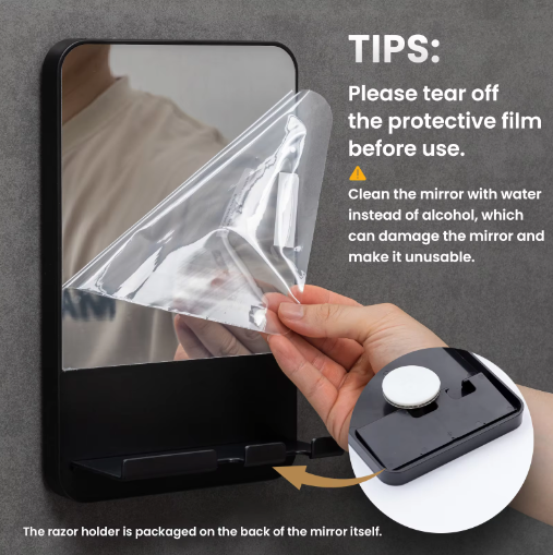 Fogvrije Douche Spiegel met Zuignap en Scheermeshouder – Wandspiegel voor Scheren